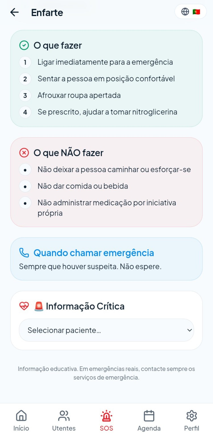 Continuação da ficha de emergência com o que não fazer, quando chamar emergência e informação crítica do paciente